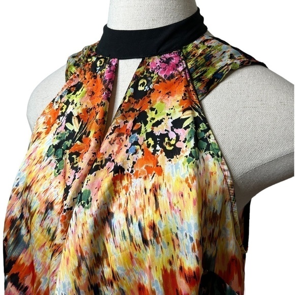 Allen B Multi Color Blurred Floral Print High Neck Sleeveless Blouse Size Small - Picture 10 of 12
